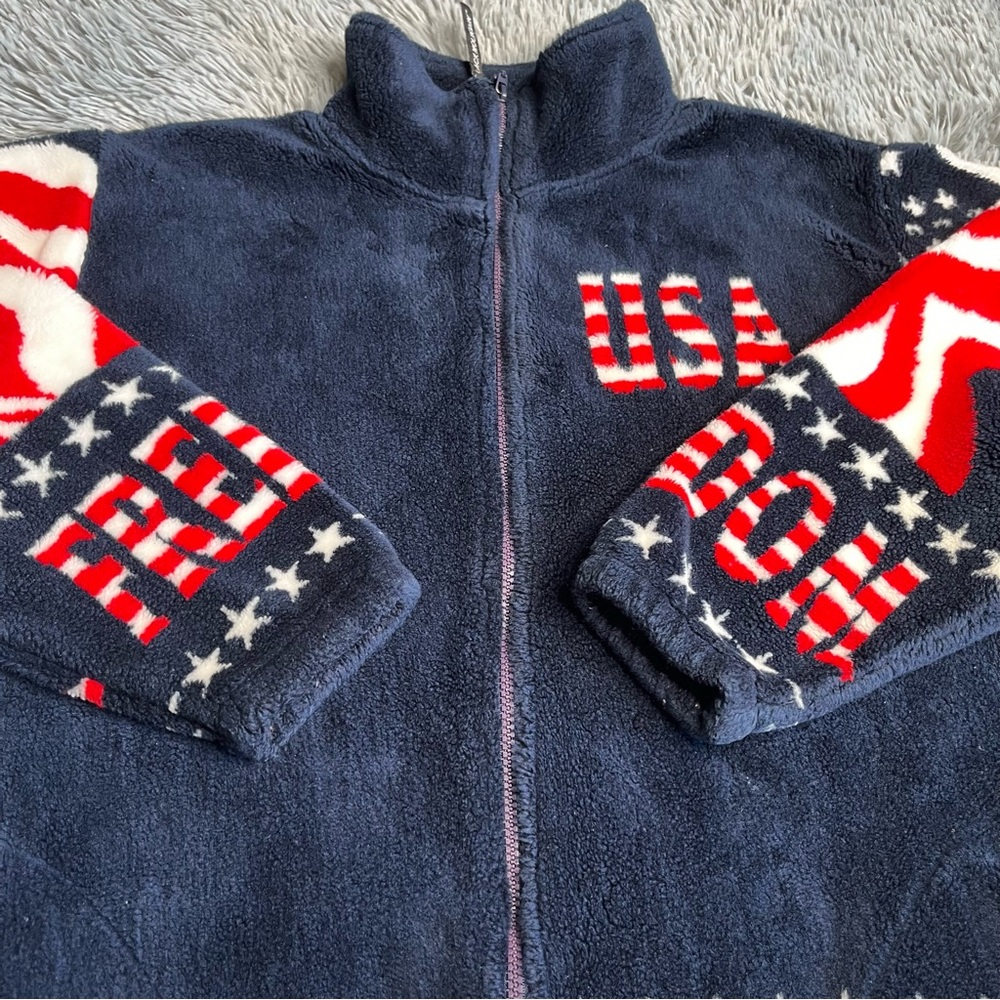 Black Mountain Outdoor Jacket Womens Small Fleece USA American Flag Pockets Blue - Picture 2 of 12